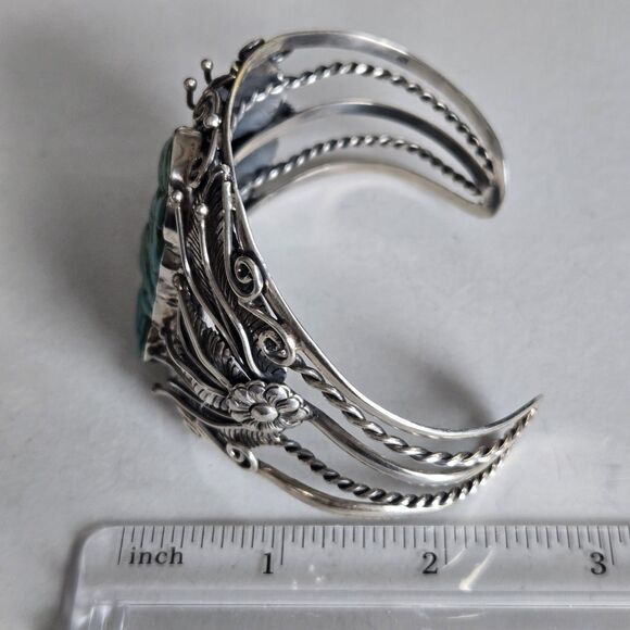 Vintage Navajo Sterling Turquoise Nugget Cuff Bracelet Royston Style Heavy 69gm - Picture 15 of 16